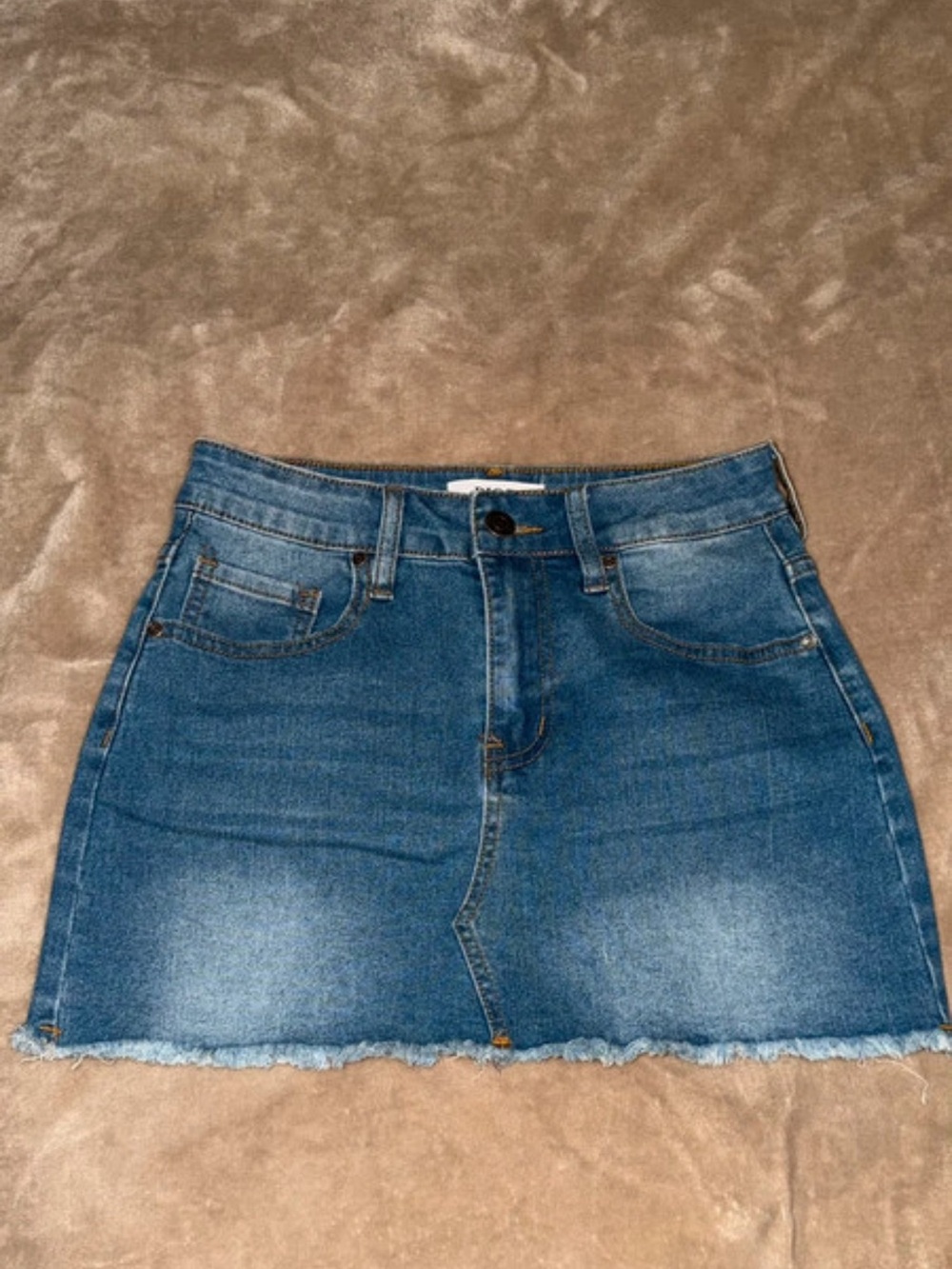 Women's Blue Denim Mini Skirt with Frayed Hem